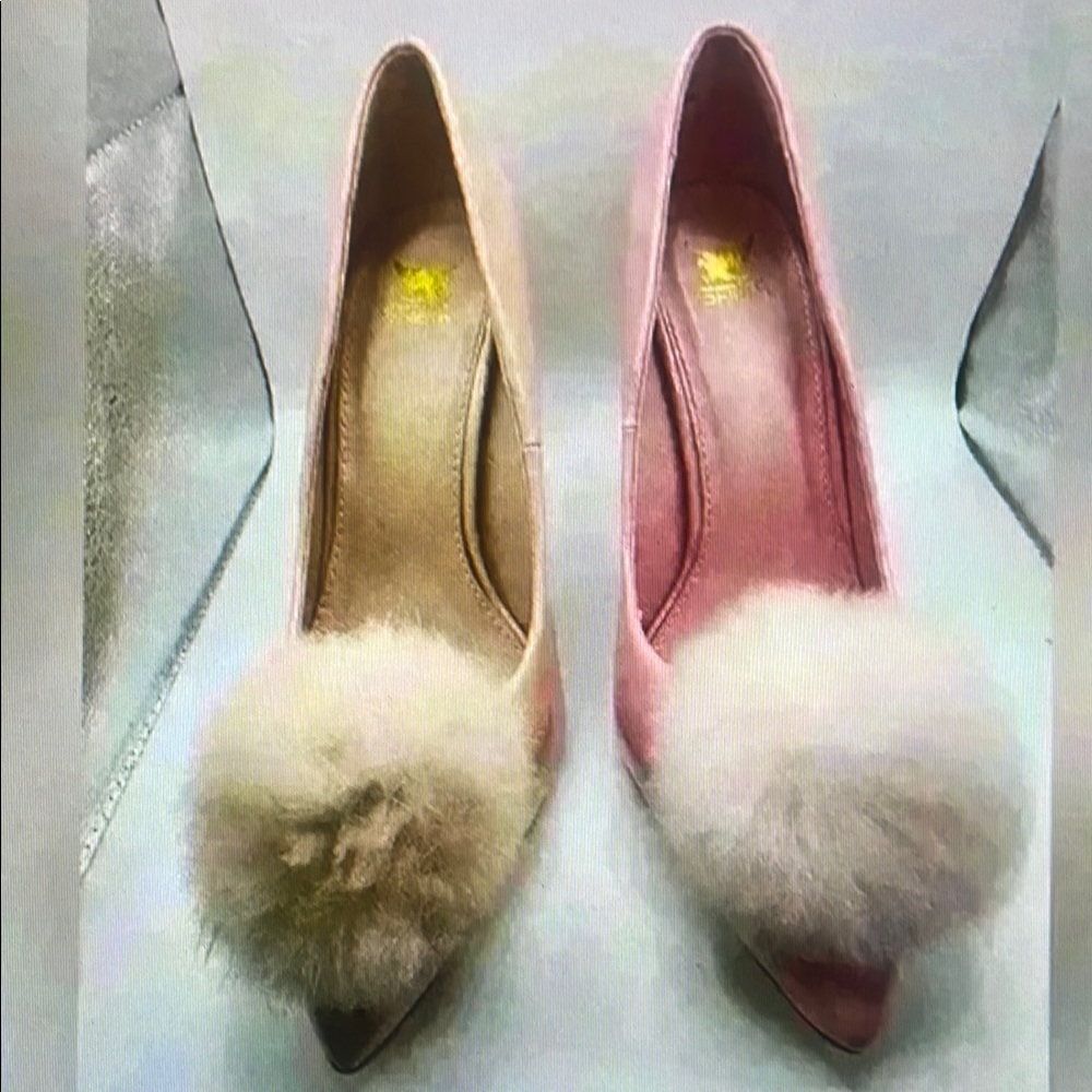 Elegant Pink Heels with Fur Pom Pom